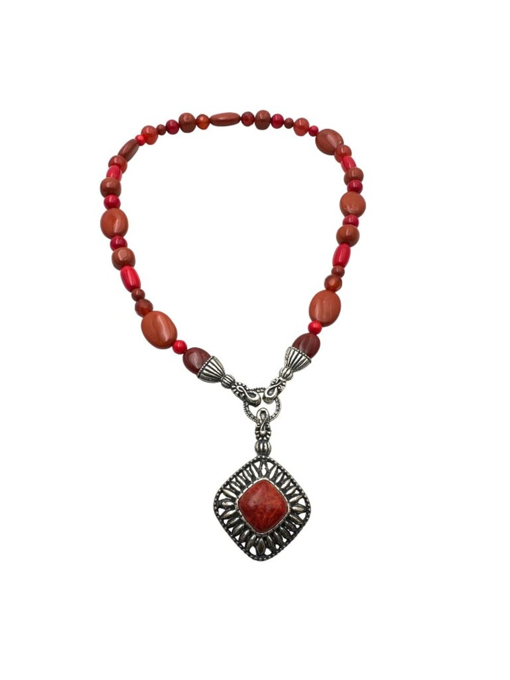 Carolyn Pollack Necklace Red Coral Gemstone Enhancer Pendant Sterling Silver